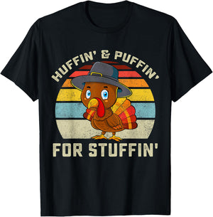 Thanksgiving Run Turkey Trot Huffin and Puffin T-Shirt - T-Shirt | Black