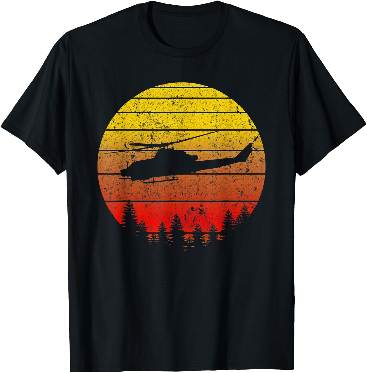 AH-1 Cobra Helicopter Sunrise Vintage Retro Pilot Design T-Shirt - T-Shirt | Black