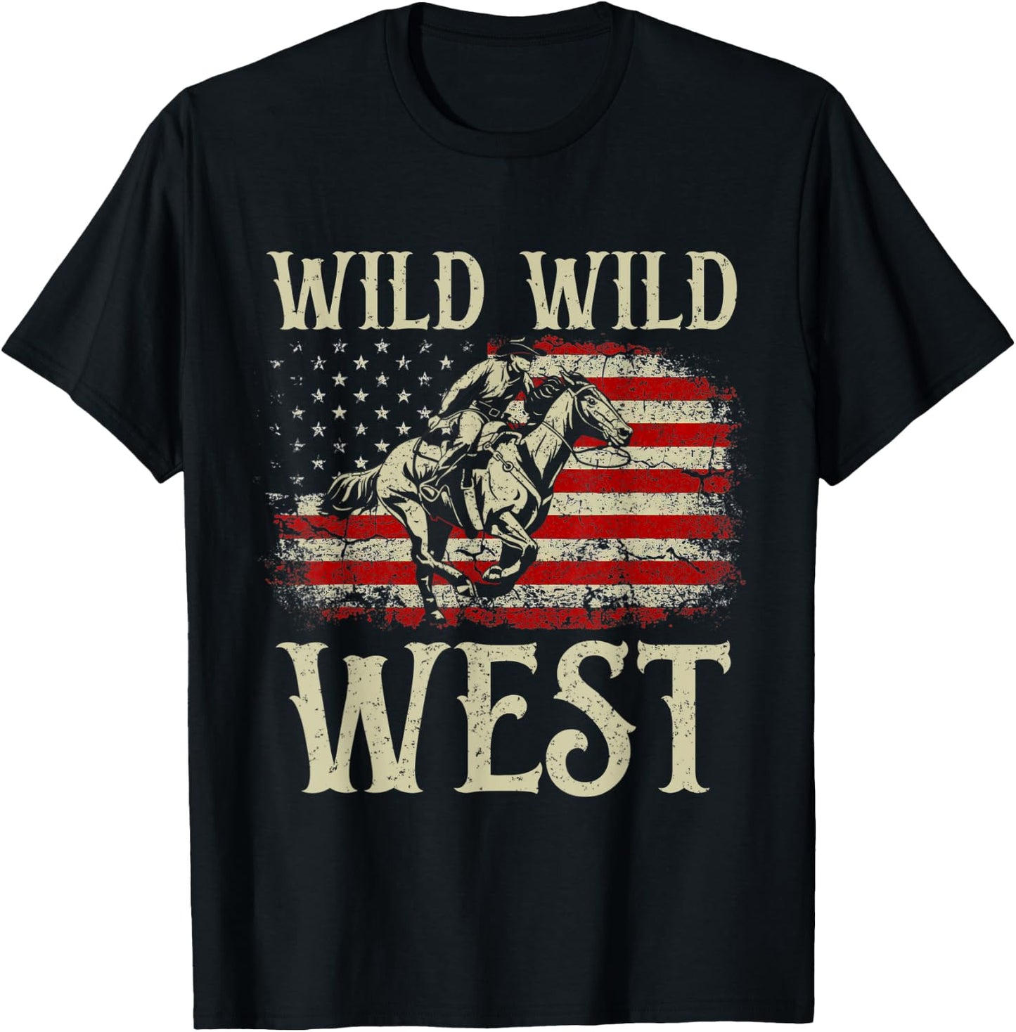 Wild Wild West Vintage Western Life Country Cowboy USA Flag T-Shirt - T-Shirt | Black