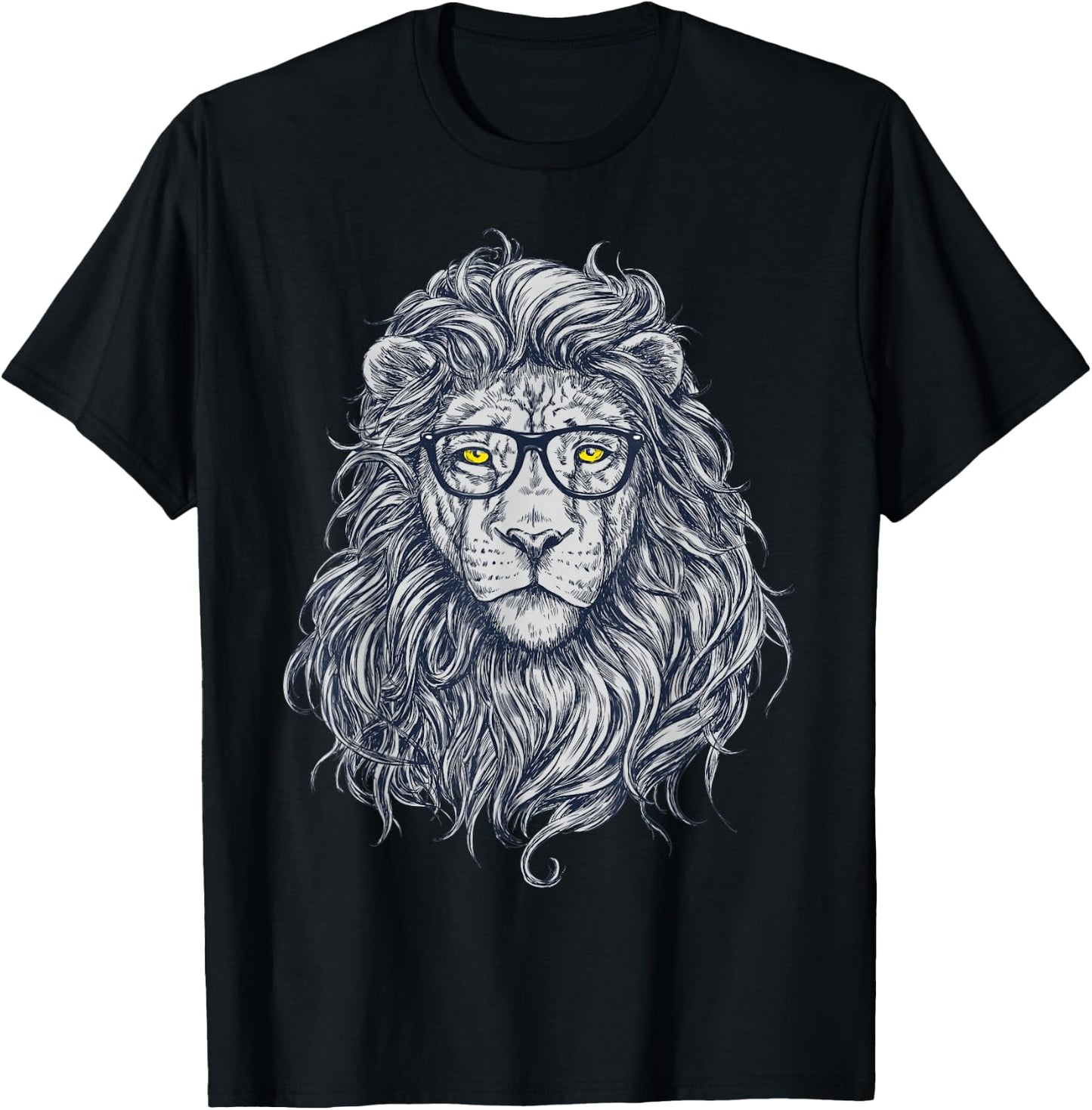 Cool Lion in Glasses Hipster Funny Nerd Humor T-Shirt - T-Shirt | Black