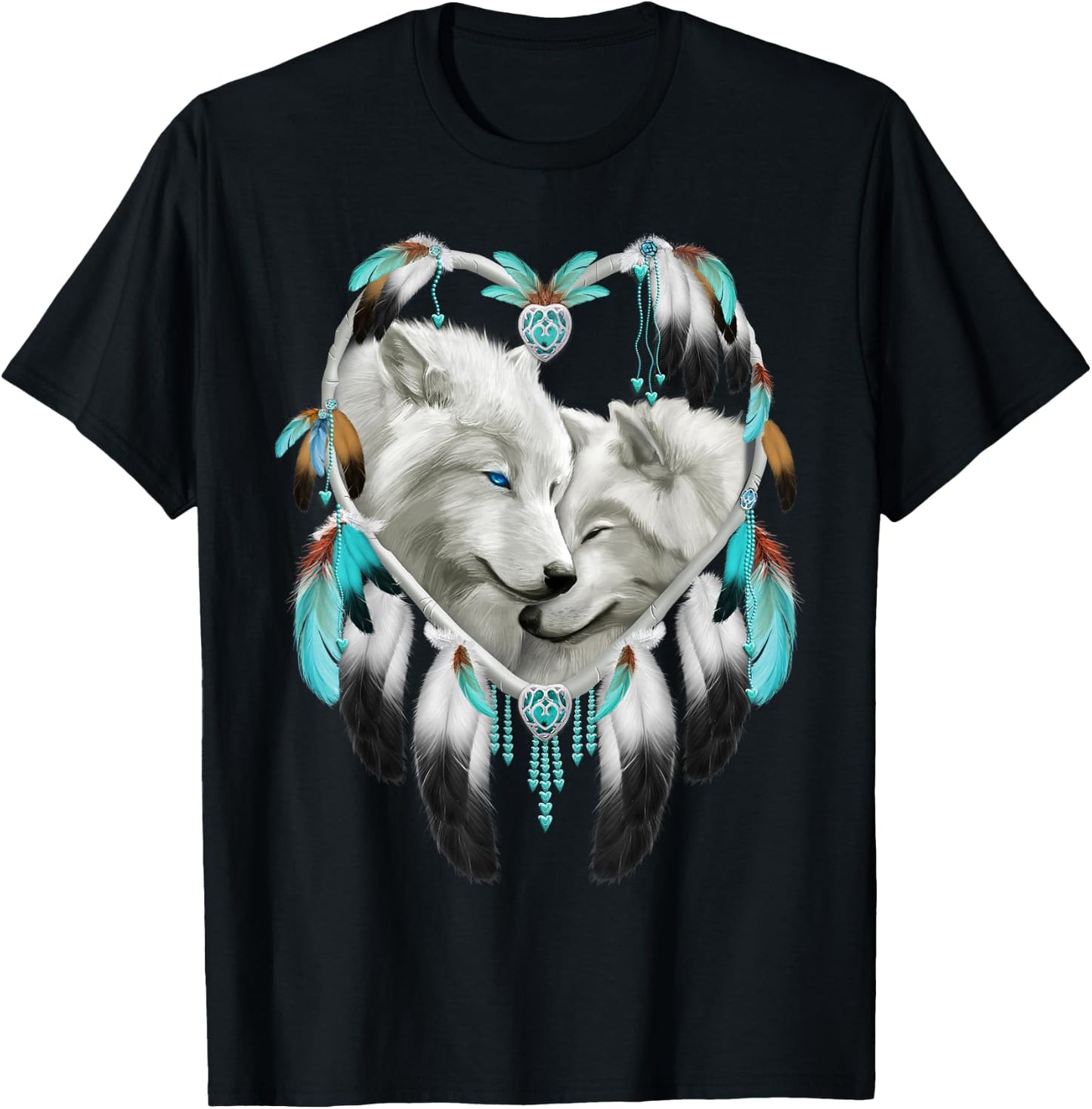Wolf Lover Heart Dream Catcher T-Shirt - T-Shirt | Black