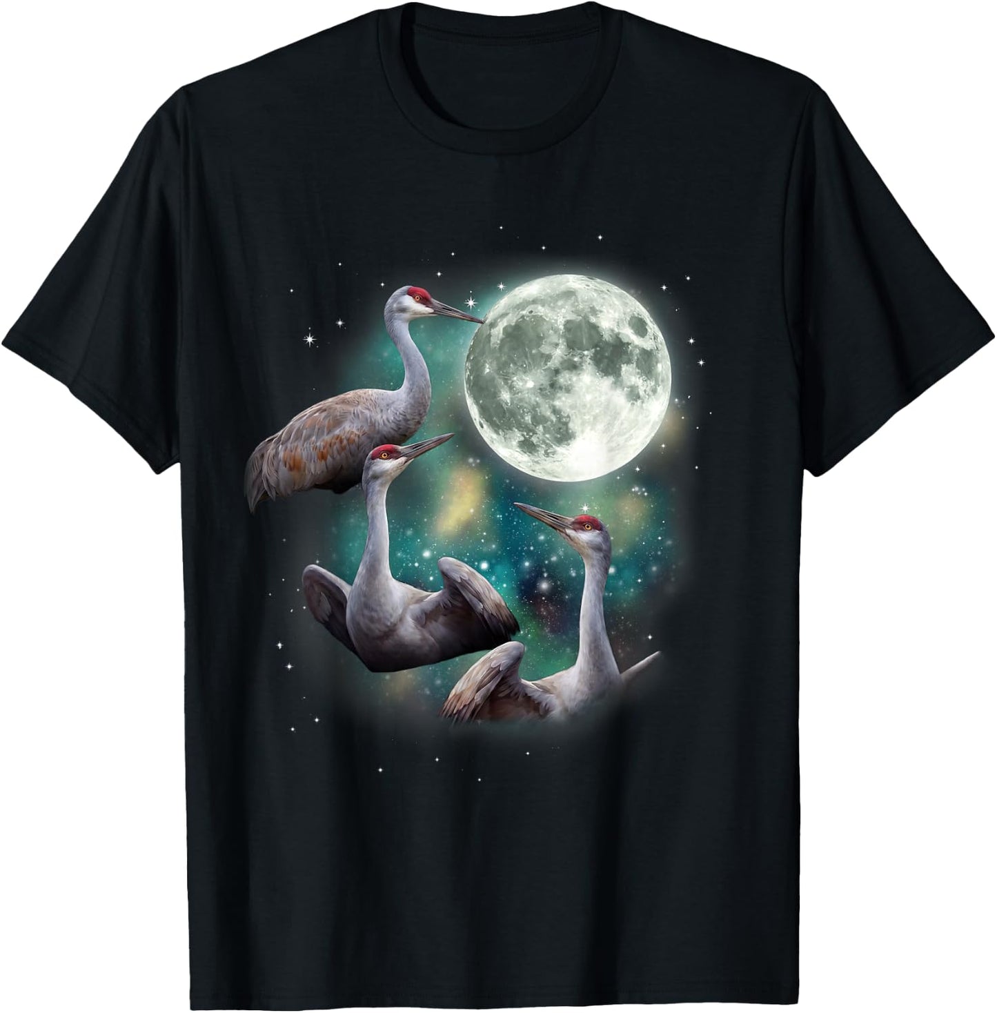 Three Crane Moon | Funny Sandhill Crane Bird Meme T-Shirt - T-Shirt | Black