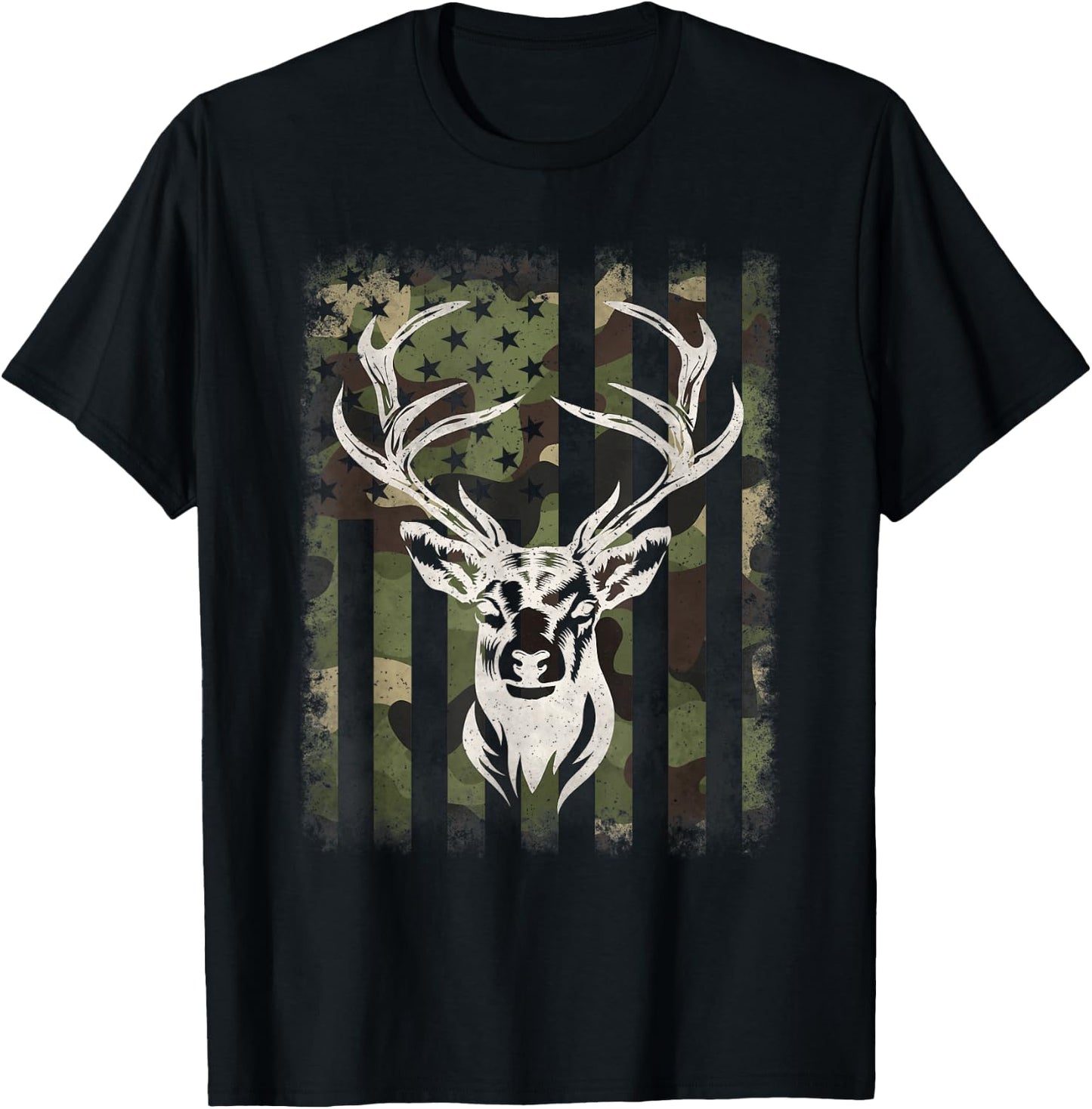 Camouflage American Flag Camo Deer Hunting Hunter Men T-Shirt - T-Shirt | Black
