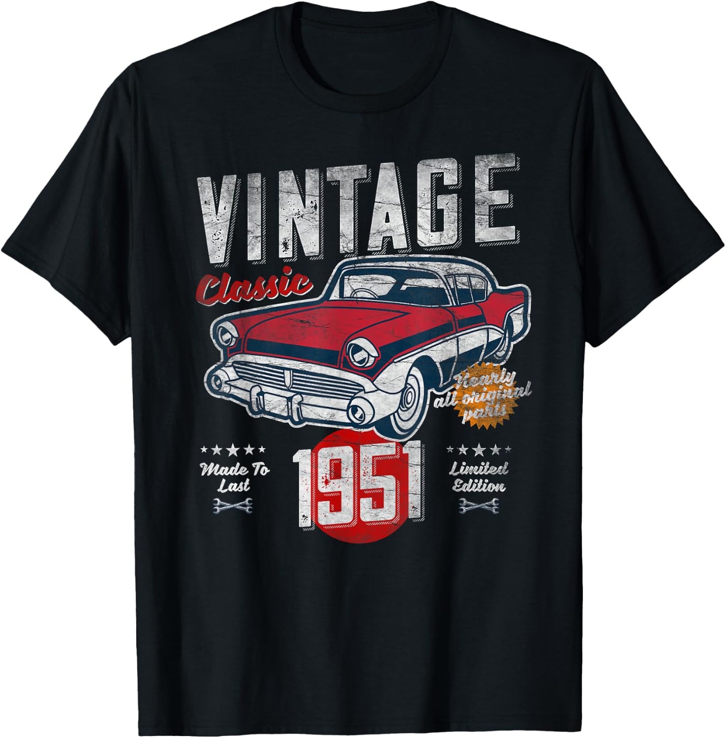 Vintage Born 1951 Birthday 1950s Classic Car T-Shirt - T-Shirt | Black