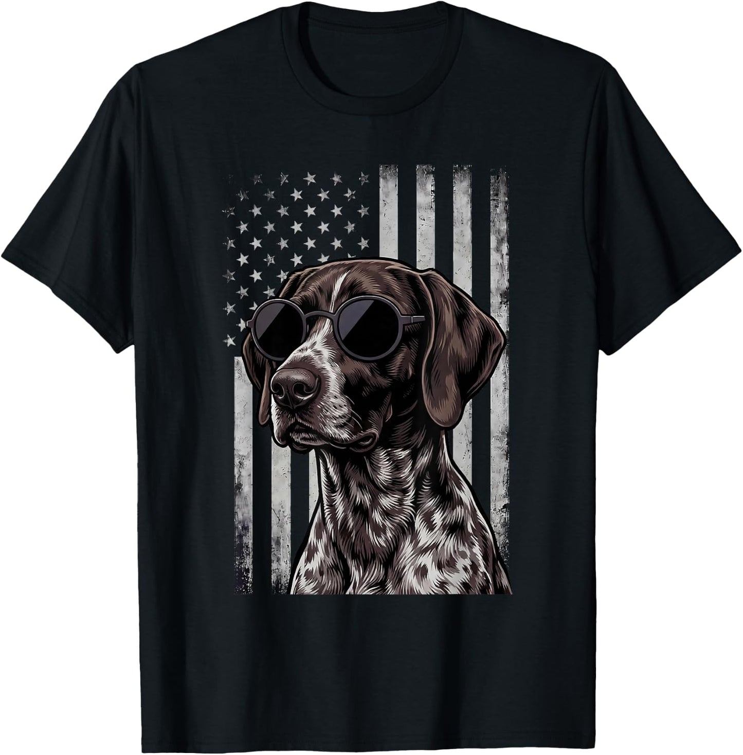 German Shorthaired Pointer American Flag GSP 4th of July T-Shirt - T-Shirt | Black