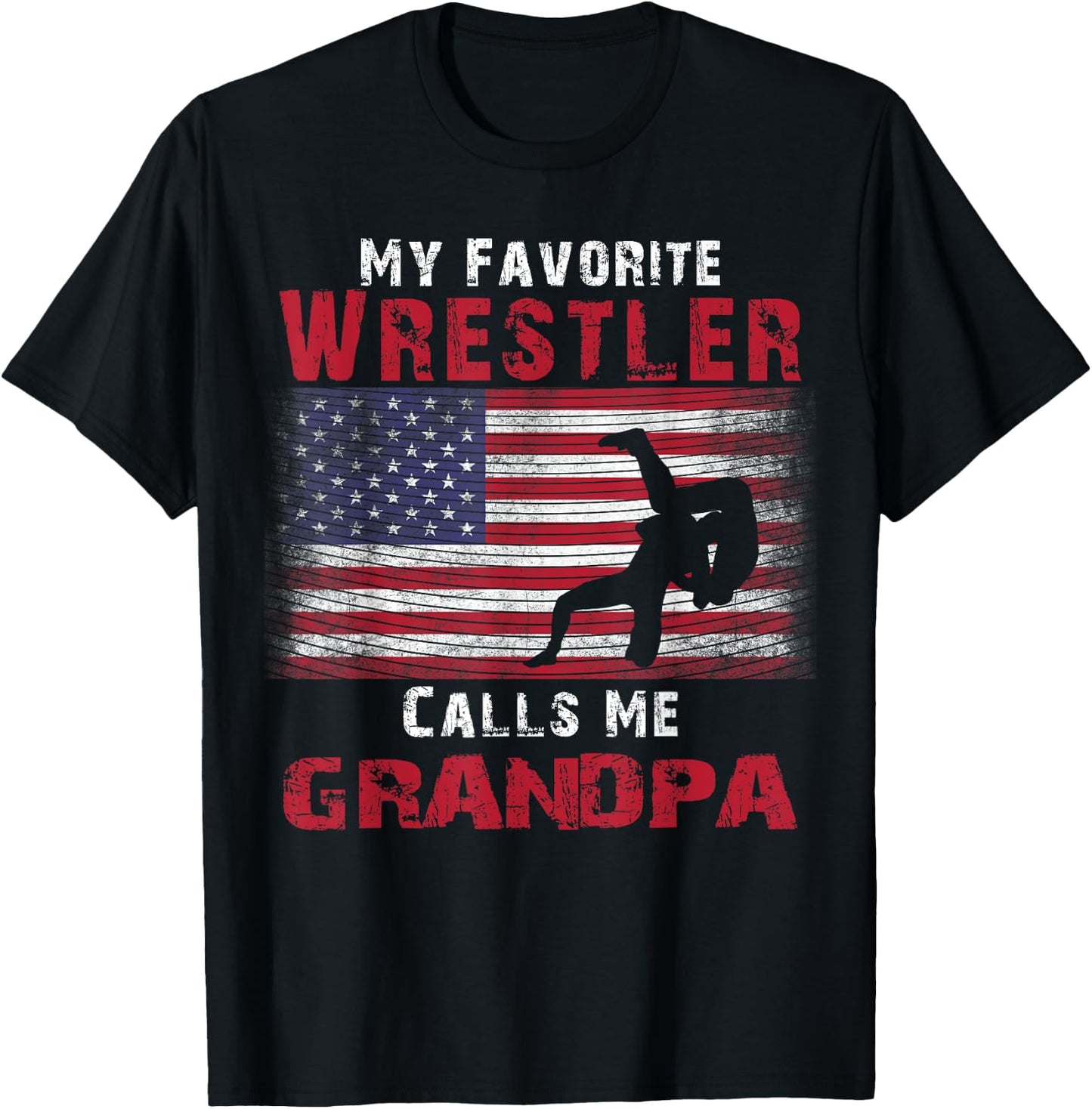 My Favorite Wrestler Calls Me Grandpa Fathers Day USA Flag Kids Men T-Shirt - T-Shirt | Black