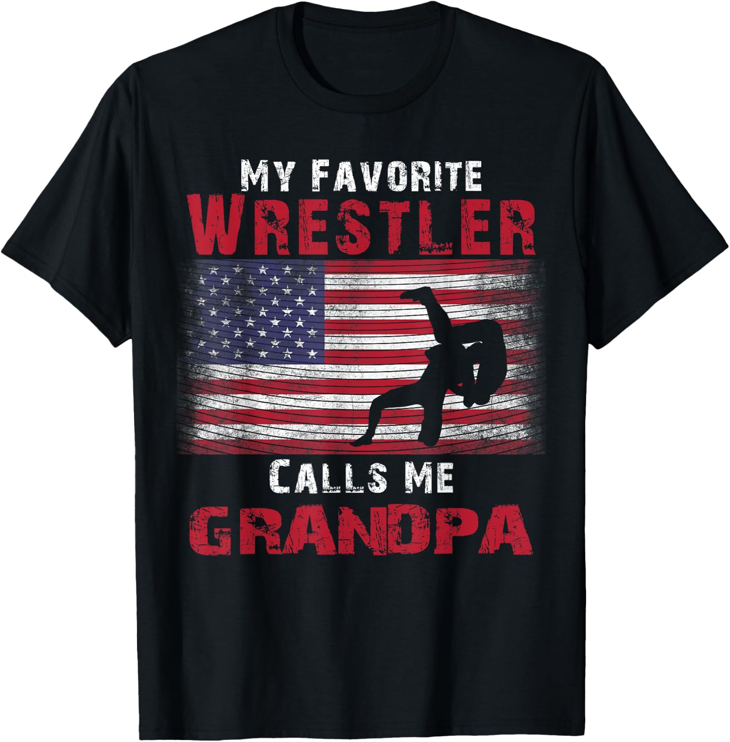 My Favorite Wrestler Calls Me Grandpa Fathers Day USA Flag Kids Men T-Shirt - T-Shirt | Black