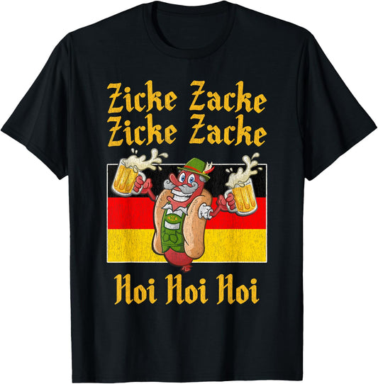 Zicke Zacke Hoi Hoi Hoi Funny Oktoberfest Sausage T-Shirt - T-Shirt | Black