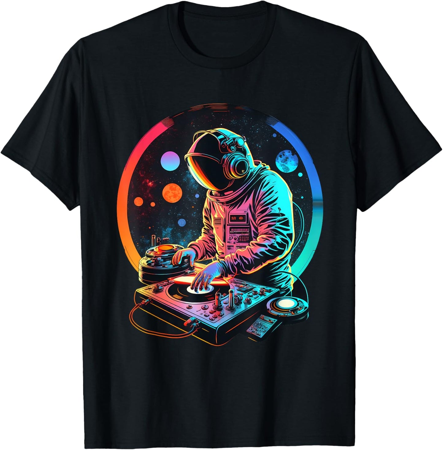 Retro Astronaut DJ, DJing in Space, EDM cool Graphic T-Shirt - T-Shirt | Black