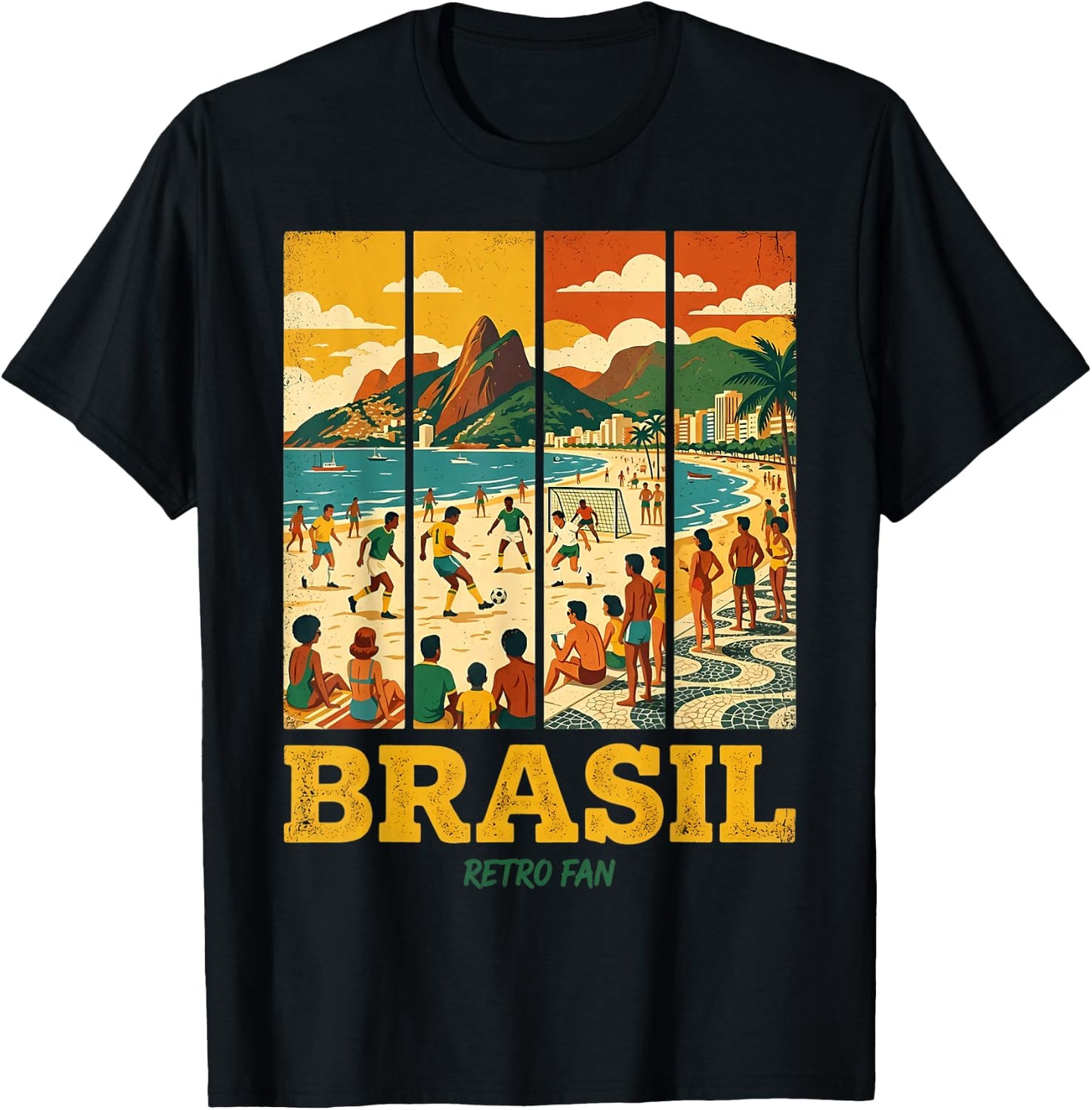 Vintage Brasil Beach Futebol Retro Fan Rio Graphic T-Shirt - T-Shirt | Black