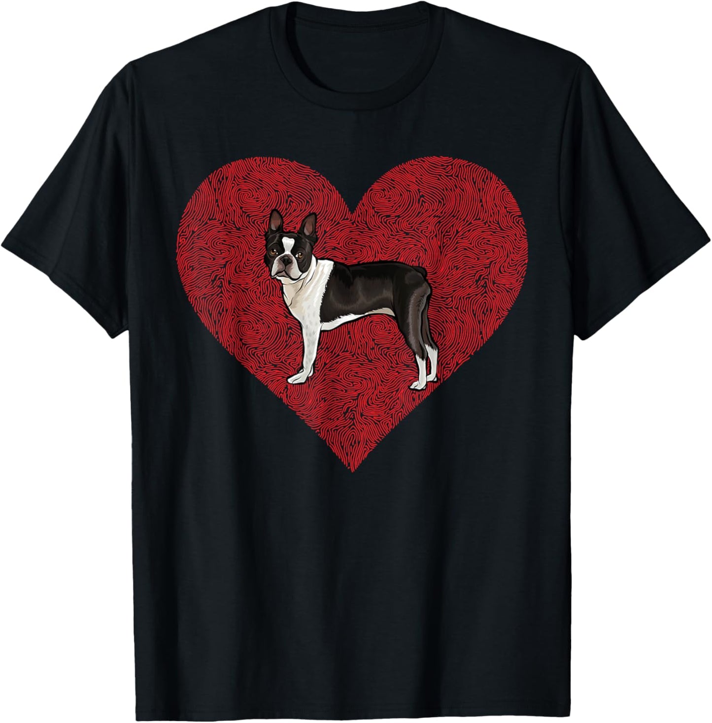 Boston Terrier Valentines Day Dog Love Fingerprint T-Shirt - T-Shirt | Black