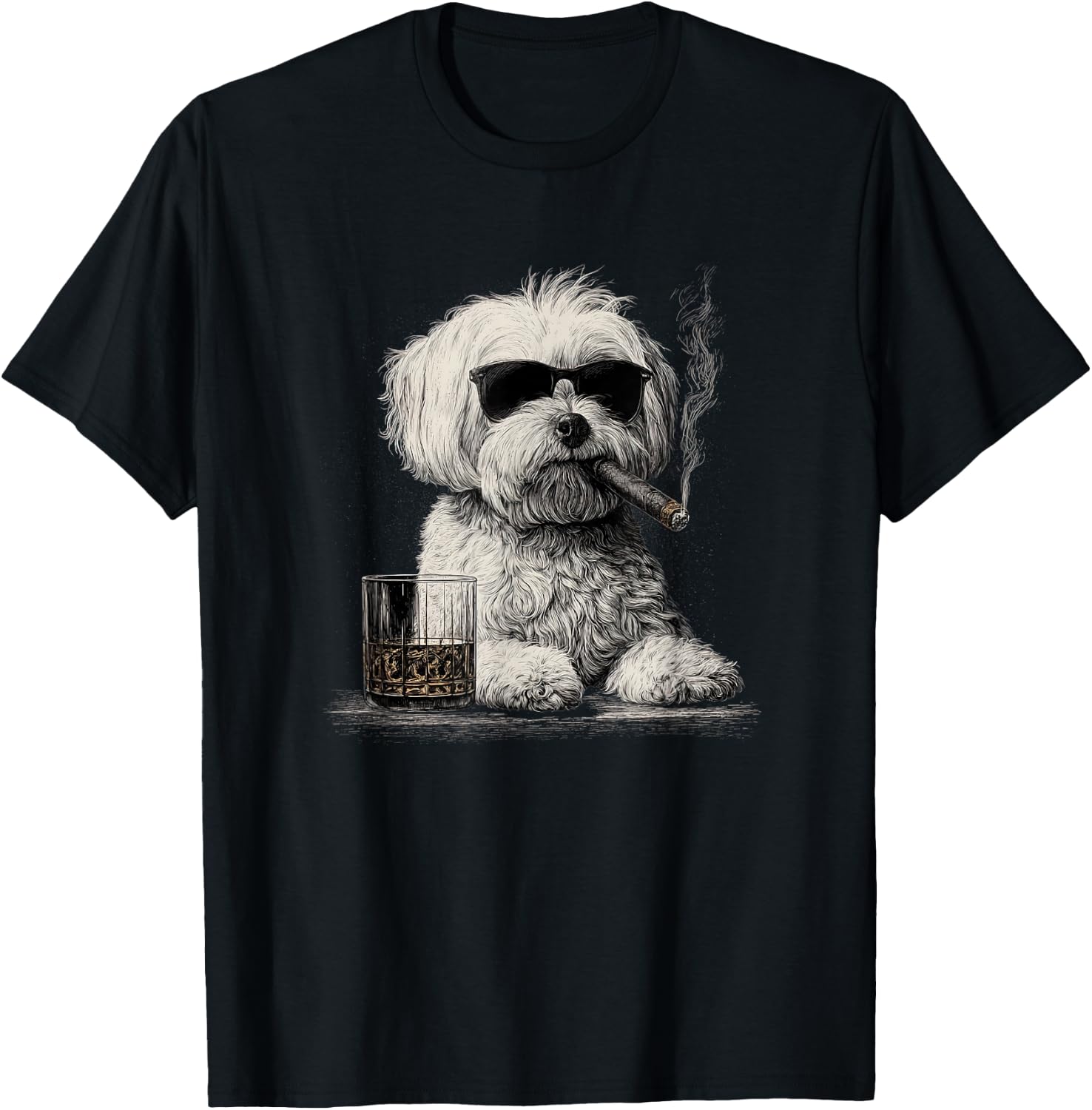 Vintage Smoking Maltese Funny Dog Father's Day T-Shirt - T-Shirt | Black