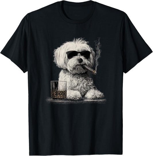 Vintage Smoking Maltese Funny Dog Father's Day T-Shirt - T-Shirt | Black