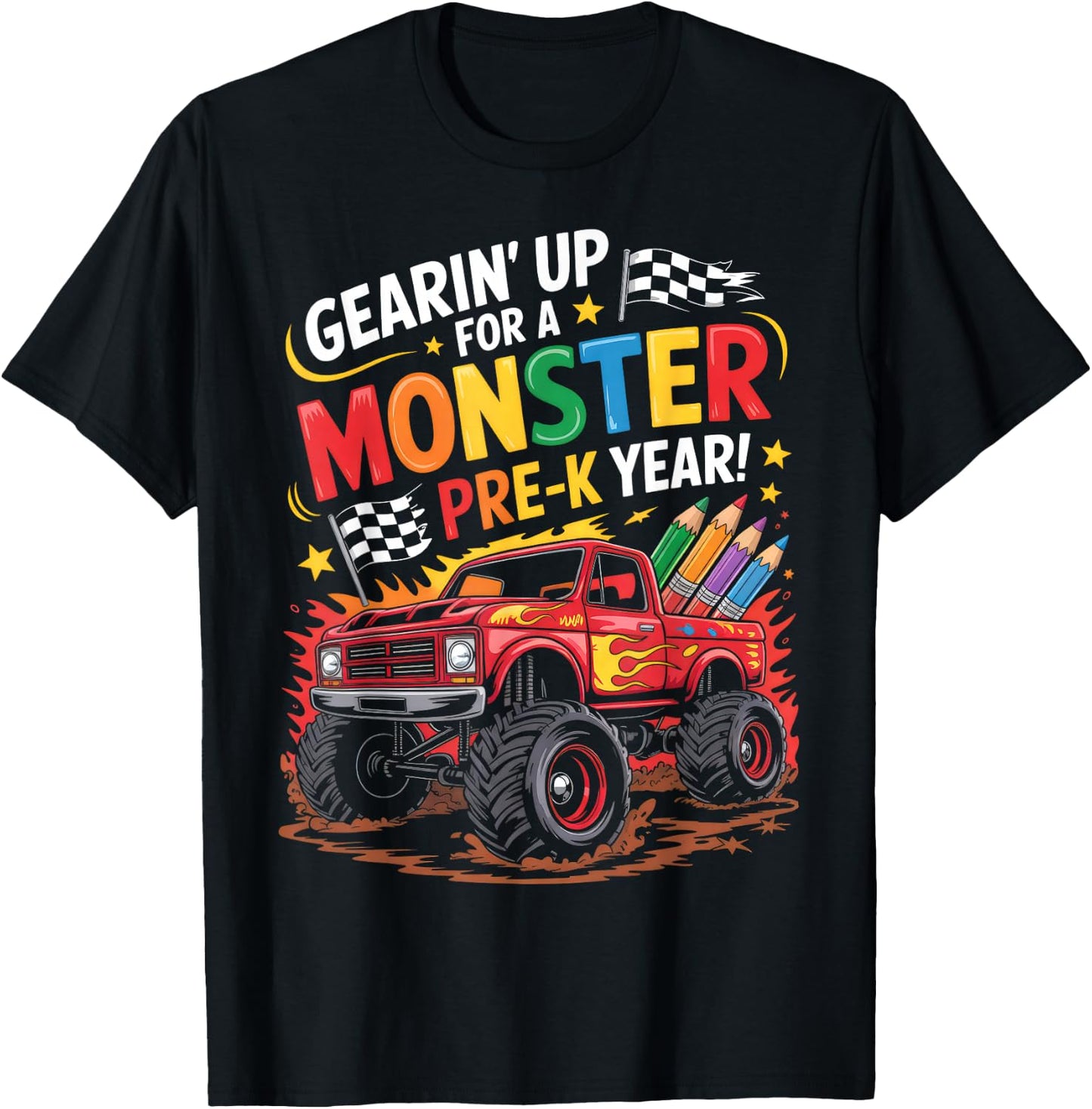 Back to School Preschool Pre-K Monster Truck First Day Boys T-Shirt - T-Shirt | Black