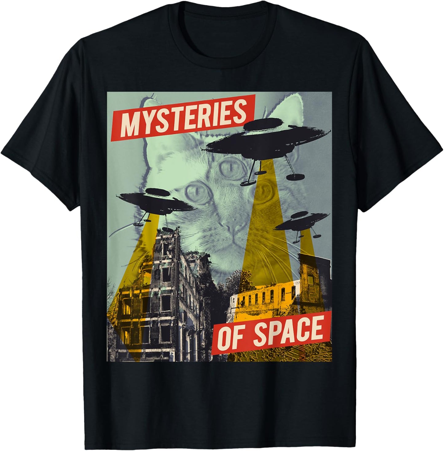 Cat Ufo Flying Saucer Invasion Science Fiction Abduction Kid T-Shirt - T-Shirt | Black