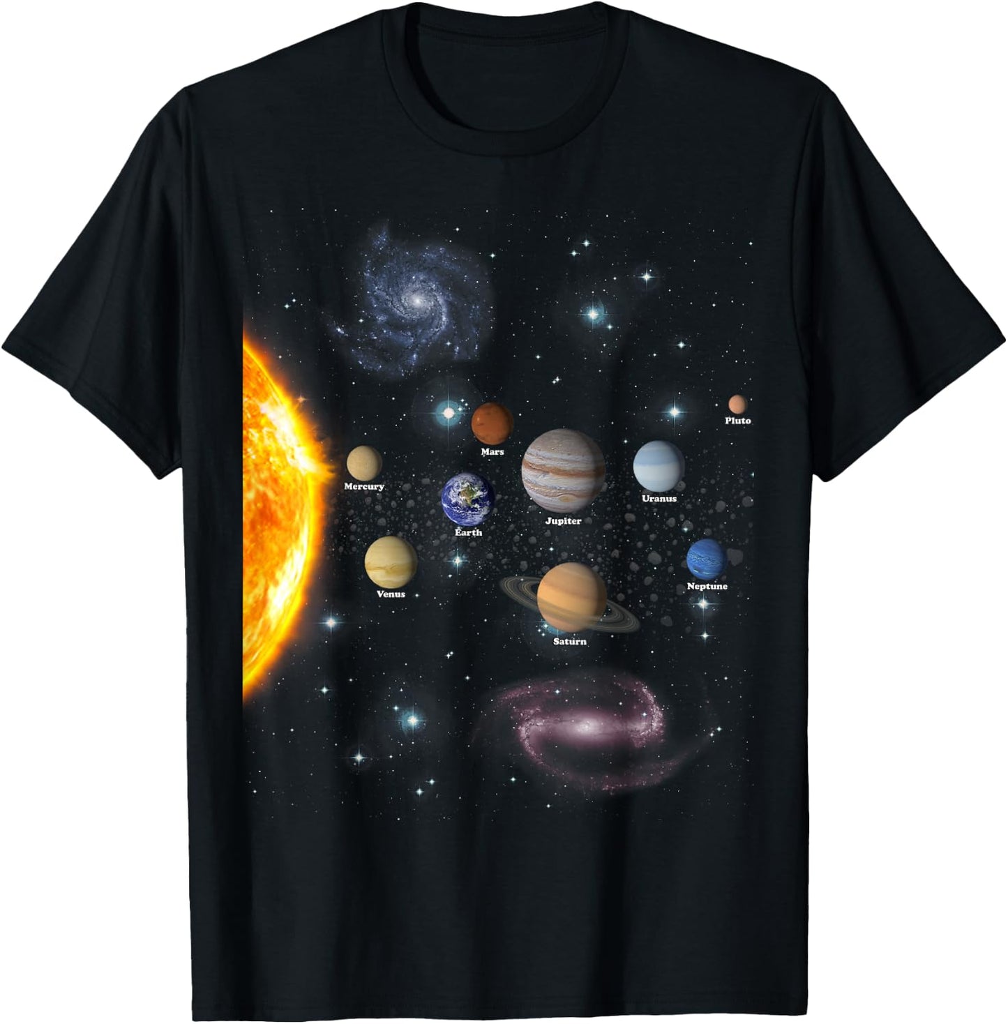 Boys Girls Kids Realistic Solar System Christmas T-Shirt - T-Shirt | Black