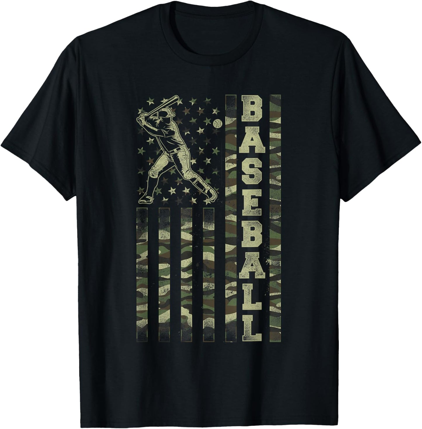 Baseball Fan Usa American Flag Camo Camouflage T-Shirt - T-Shirt | Black