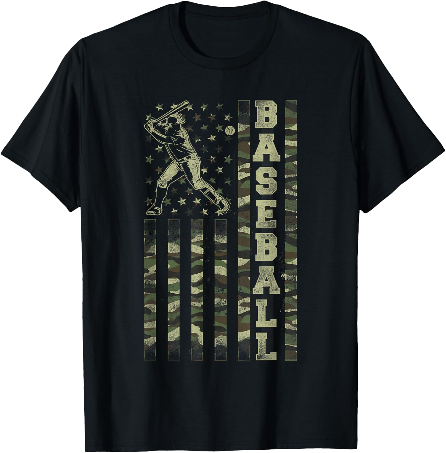 Baseball Fan Usa American Flag Camo Camouflage T-Shirt - T-Shirt | Black