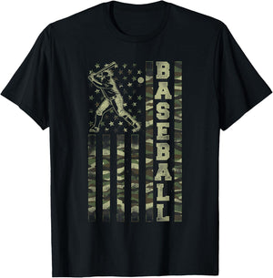 Baseball Fan Usa American Flag Camo Camouflage T-Shirt - T-Shirt | Black