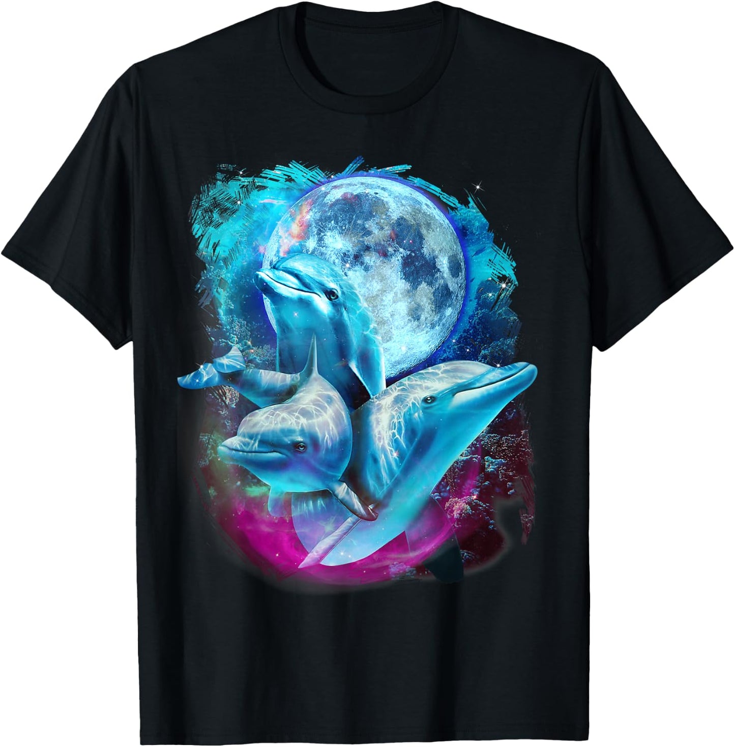3 Moon Dolphin Funny Sea Creature Bottlenose Fish Art Humor T-Shirt - T-Shirt | Black