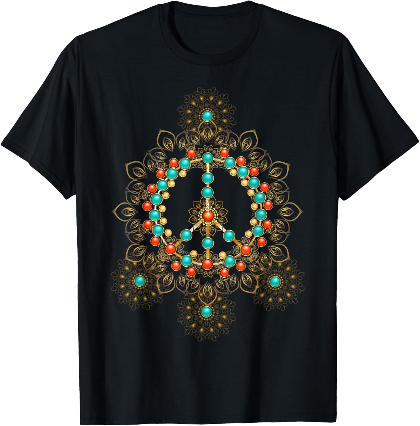 Peace Symbol with Turquoise Pearls T-Shirt - T-Shirt | Black