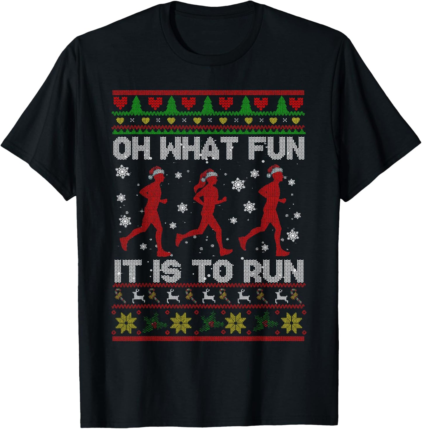 Oh What Fun It is to Run Xmas Santa Runner Running Sweater T-Shirt - T-Shirt | Black