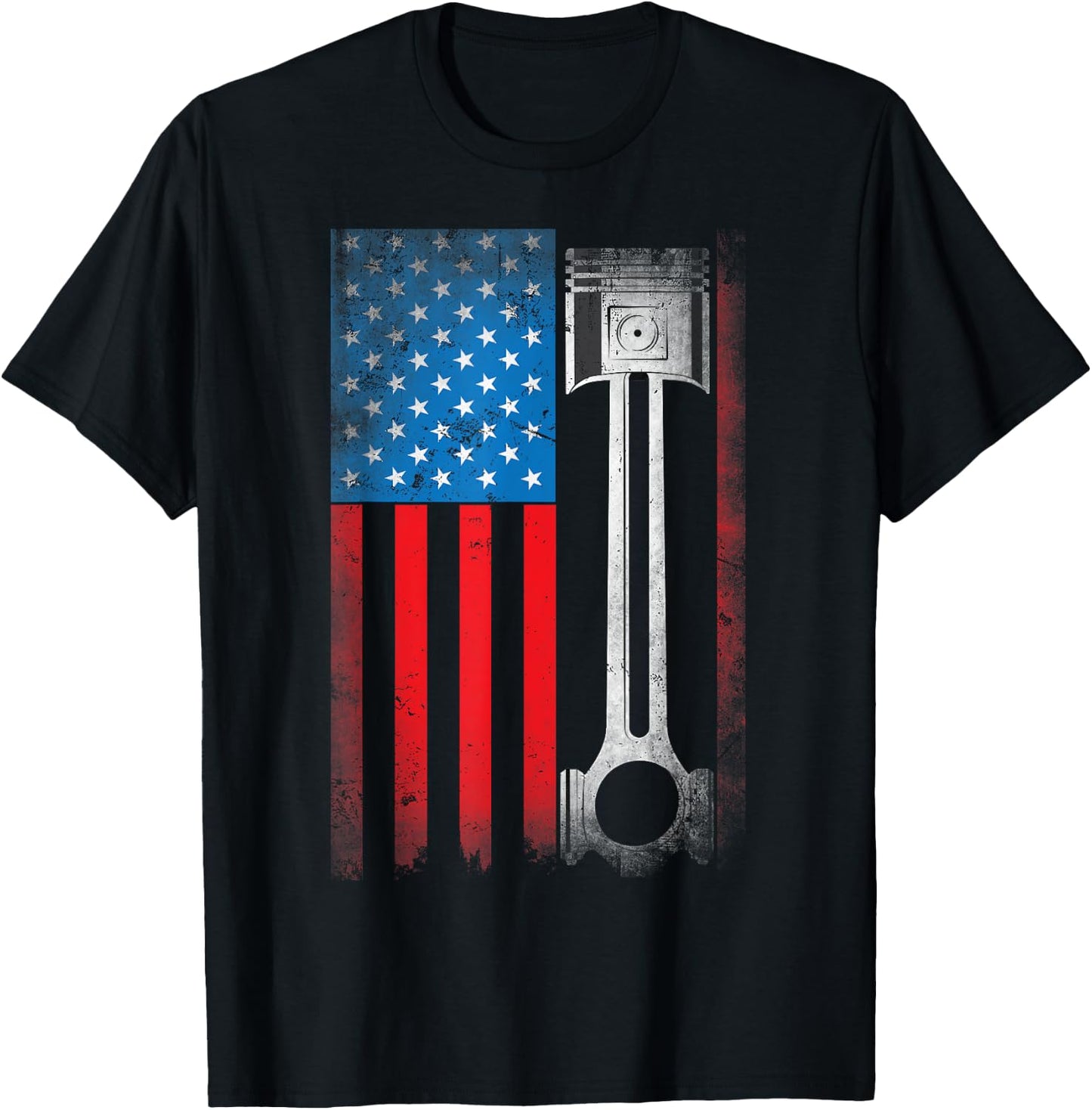 Horsepower Vintage Auto USA US American Flag Piston Racing T-Shirt - T-Shirt | Black