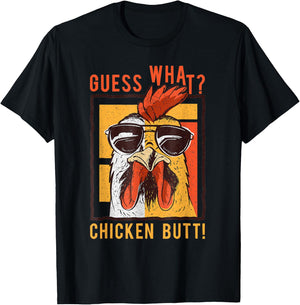 Funny Dad Siblings Friends Humor Guess What? Chicken Butt! T-Shirt - T-Shirt | Black