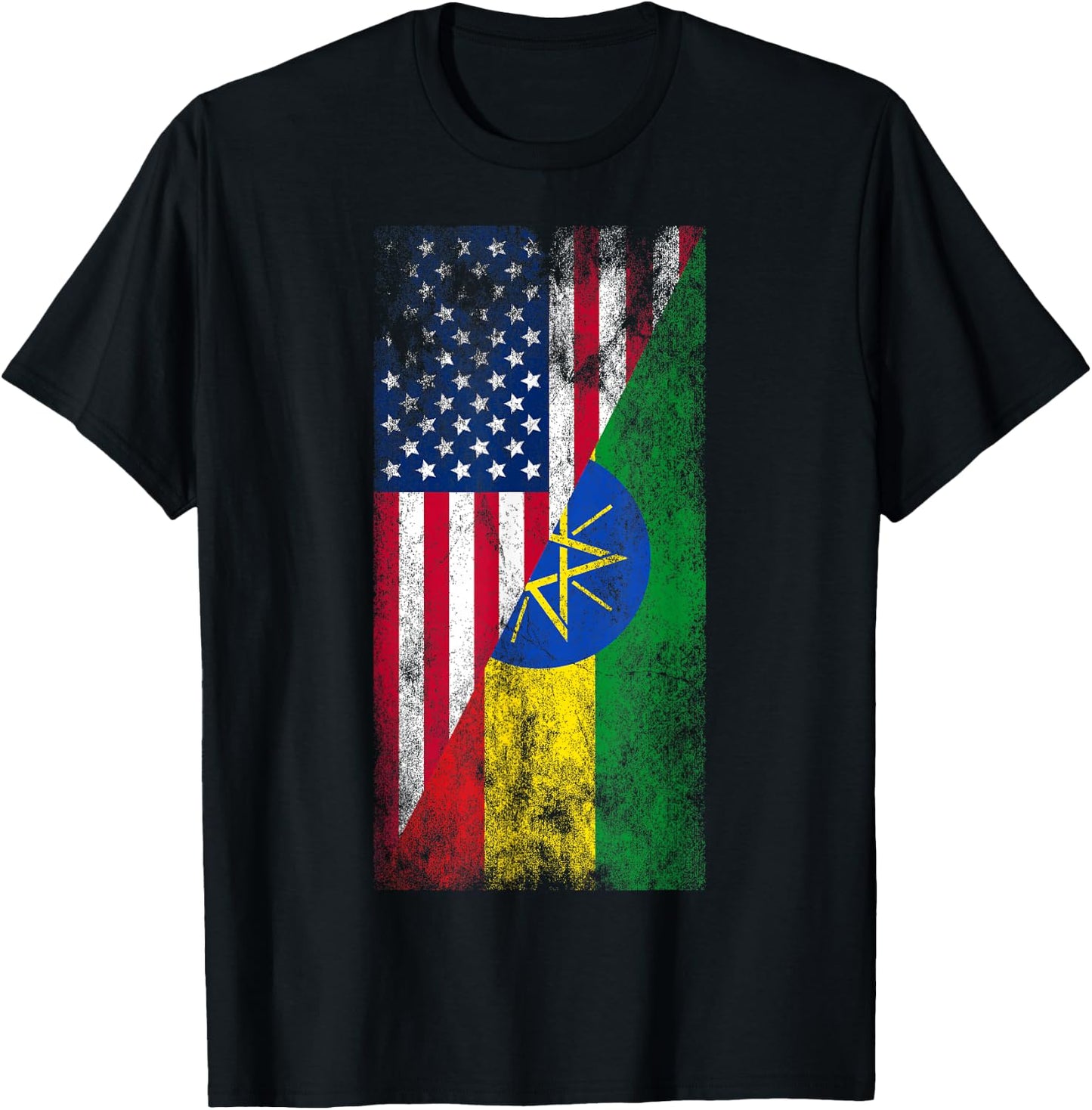 USA & Ethiopia Flags - United States of America, Ethiopian T-Shirt - T-Shirt | Black