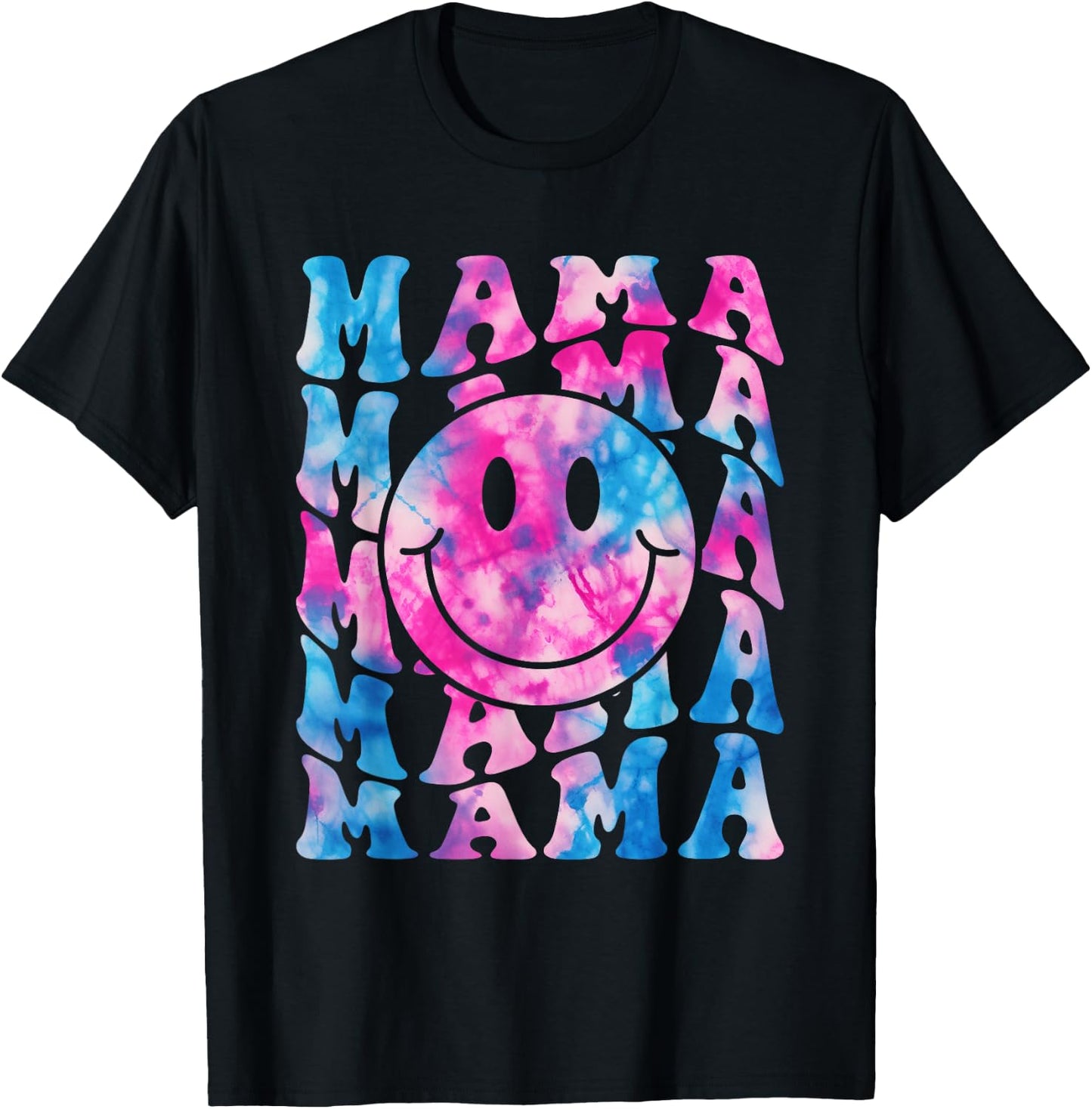 MAMA Tie Dye Retro Happy Face Family Matching Mother's Day T-Shirt - T-Shirt | Black