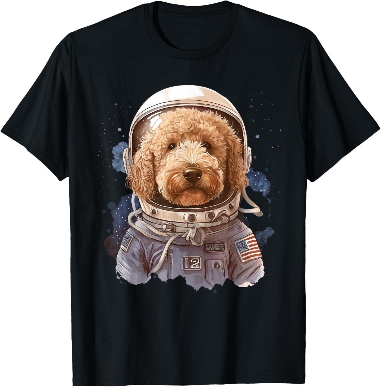 Goldendoodle Astronaut In The Space Cool Graphic Doodle Dog T-Shirt - T-Shirt | Black