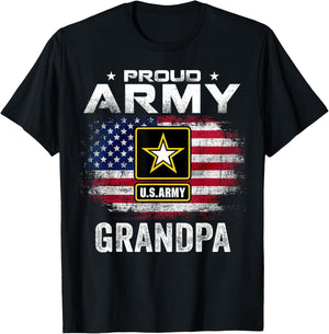 Proud Army Grandpa With American Flag For Veteran Gift T-Shirt - T-Shirt | Black