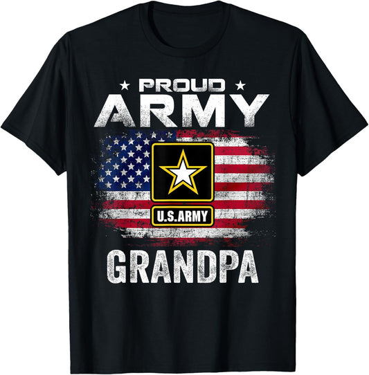 Proud Army Grandpa With American Flag For Veteran Gift T-Shirt - T-Shirt | Black