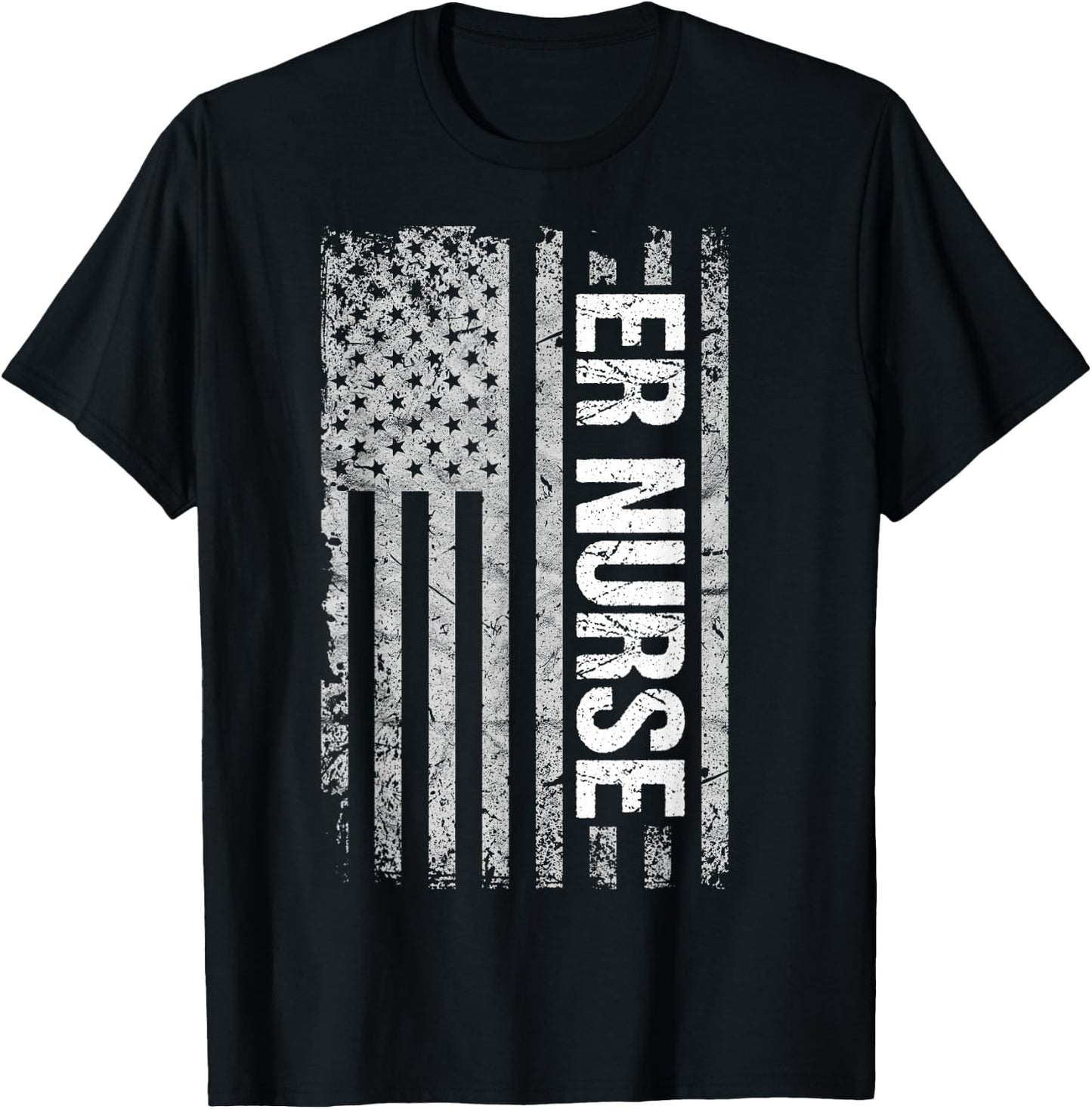 Patriotic Healthcare Worker Shirts and Gifts Classic Distressed Flag for Emergency Room ER Nurses -Adults Black Small T-Shirt - T-Shirt | Black