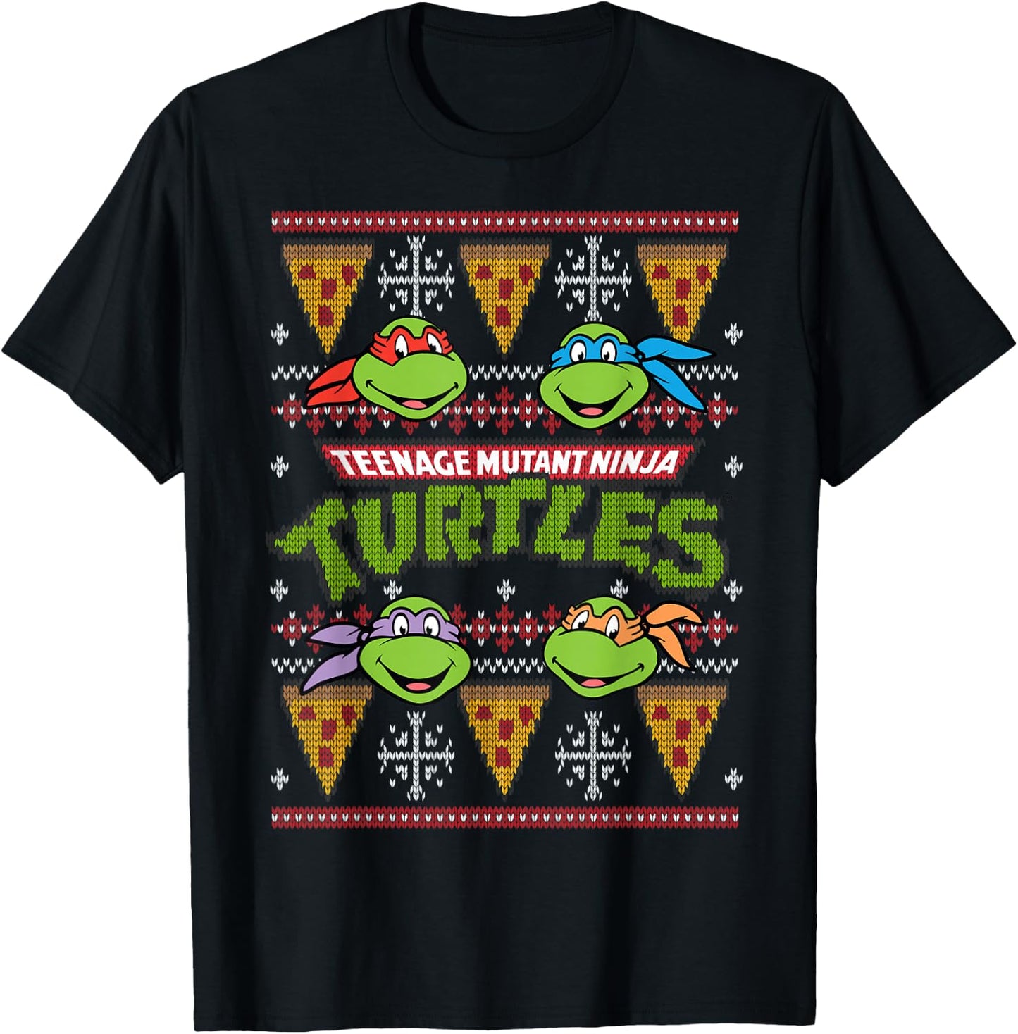 TMNT Ugly Christmas Sweater with Pizza T-Shirt - T-Shirt | Black