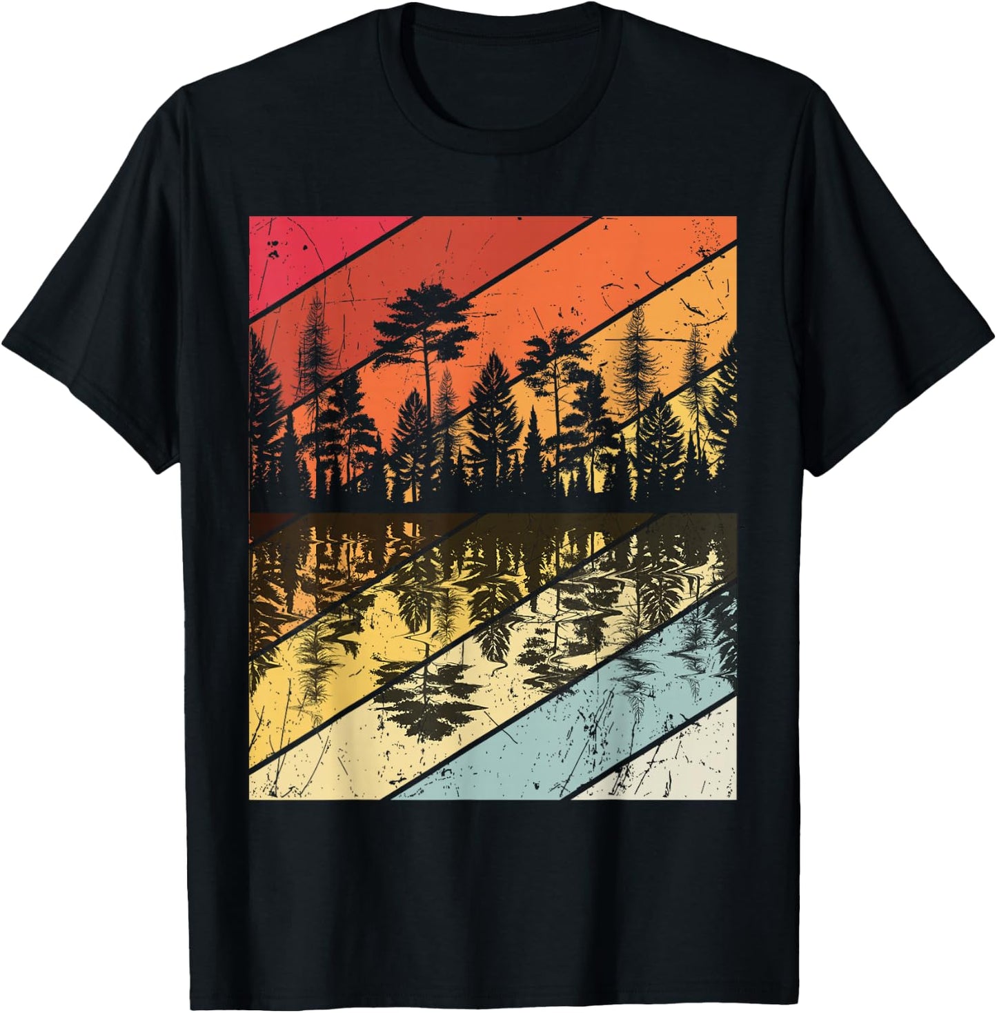 Forest Forrest Camping Vintage Tree Design Retro Lover T-Shirt - T-Shirt | Black