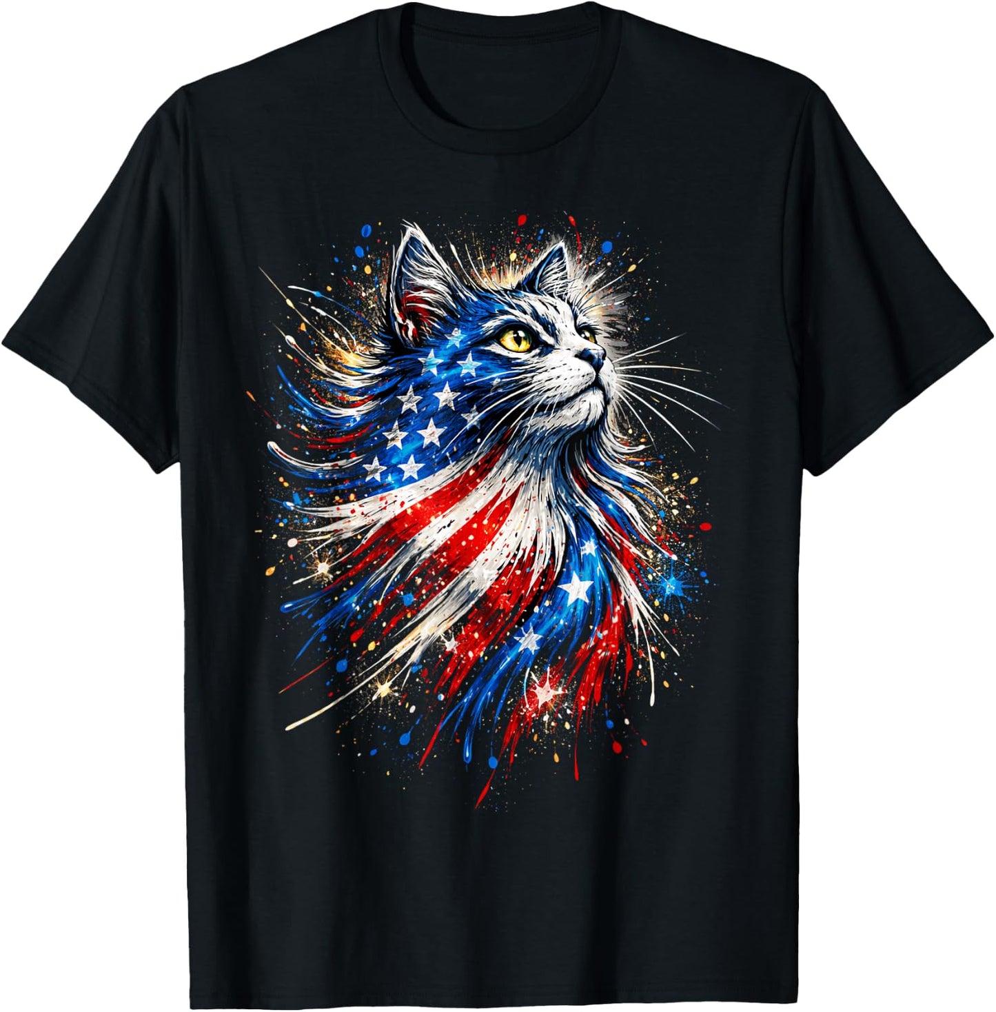 Patriotic Cat USA American Flag Kitty T-Shirt - T-Shirt | Black