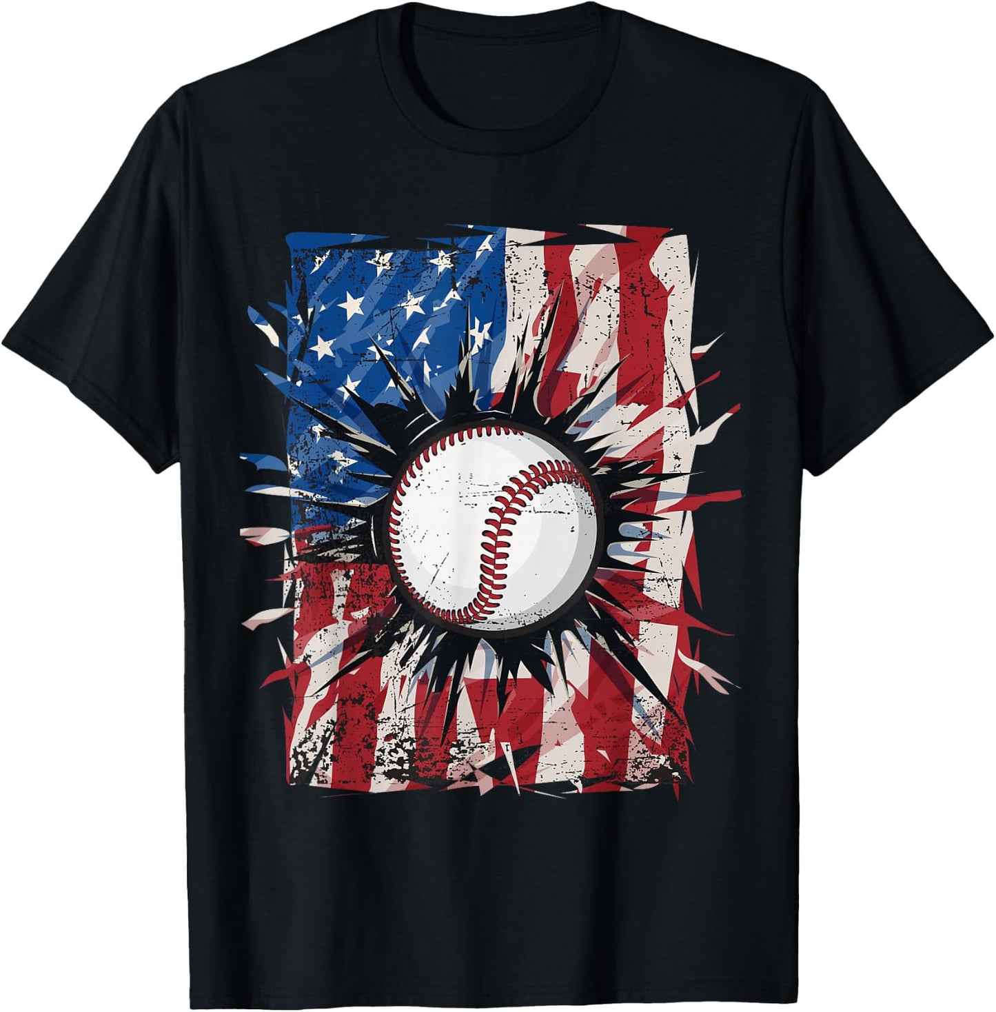 Patriotic Baseball 4th of July Men USA American Flag Boys T-Shirt - T-Shirt | Black