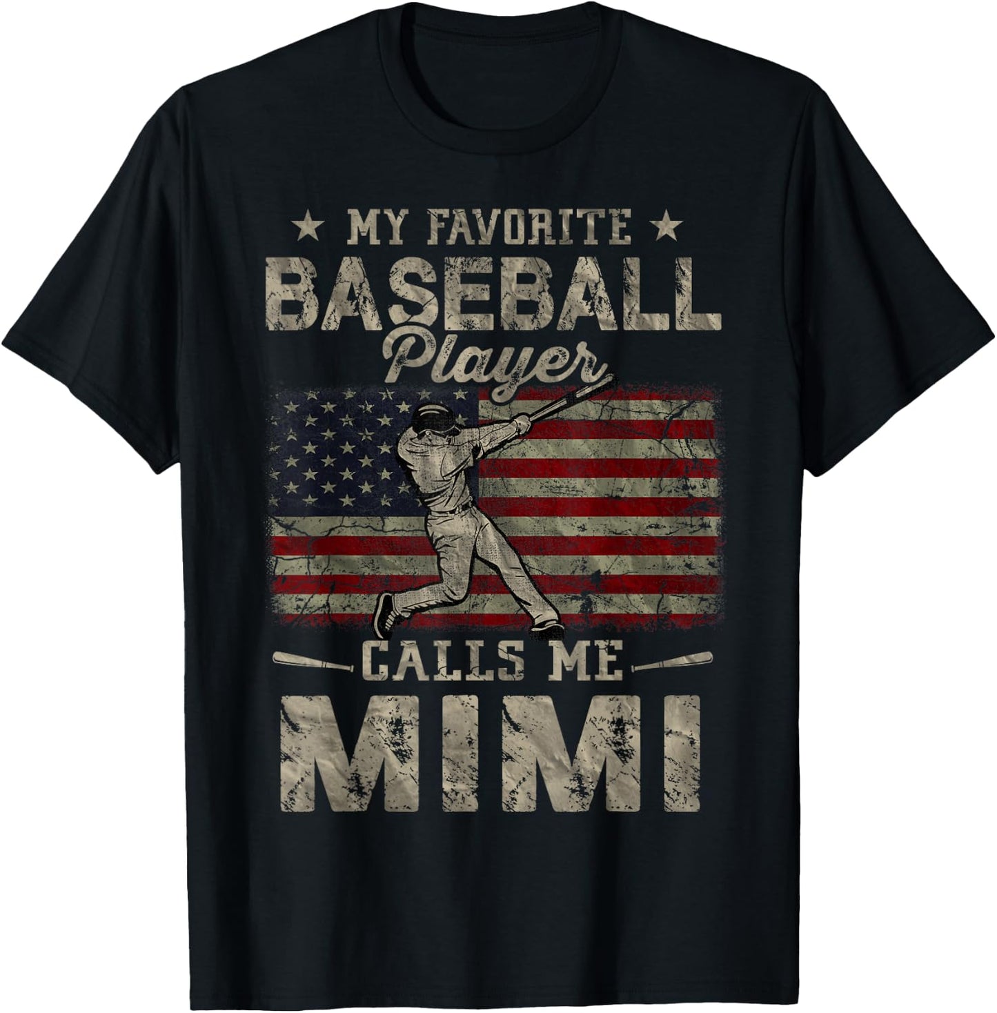 My Favorite Baseball Player Calls Me Mimi Mother's Day T-Shirt - T-Shirt | Black