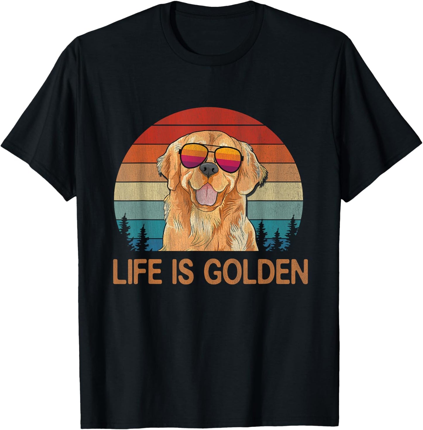 Life Is Golden Vintage Golden Retriever Dog Lover Dad Mom T-Shirt - T-Shirt | Black