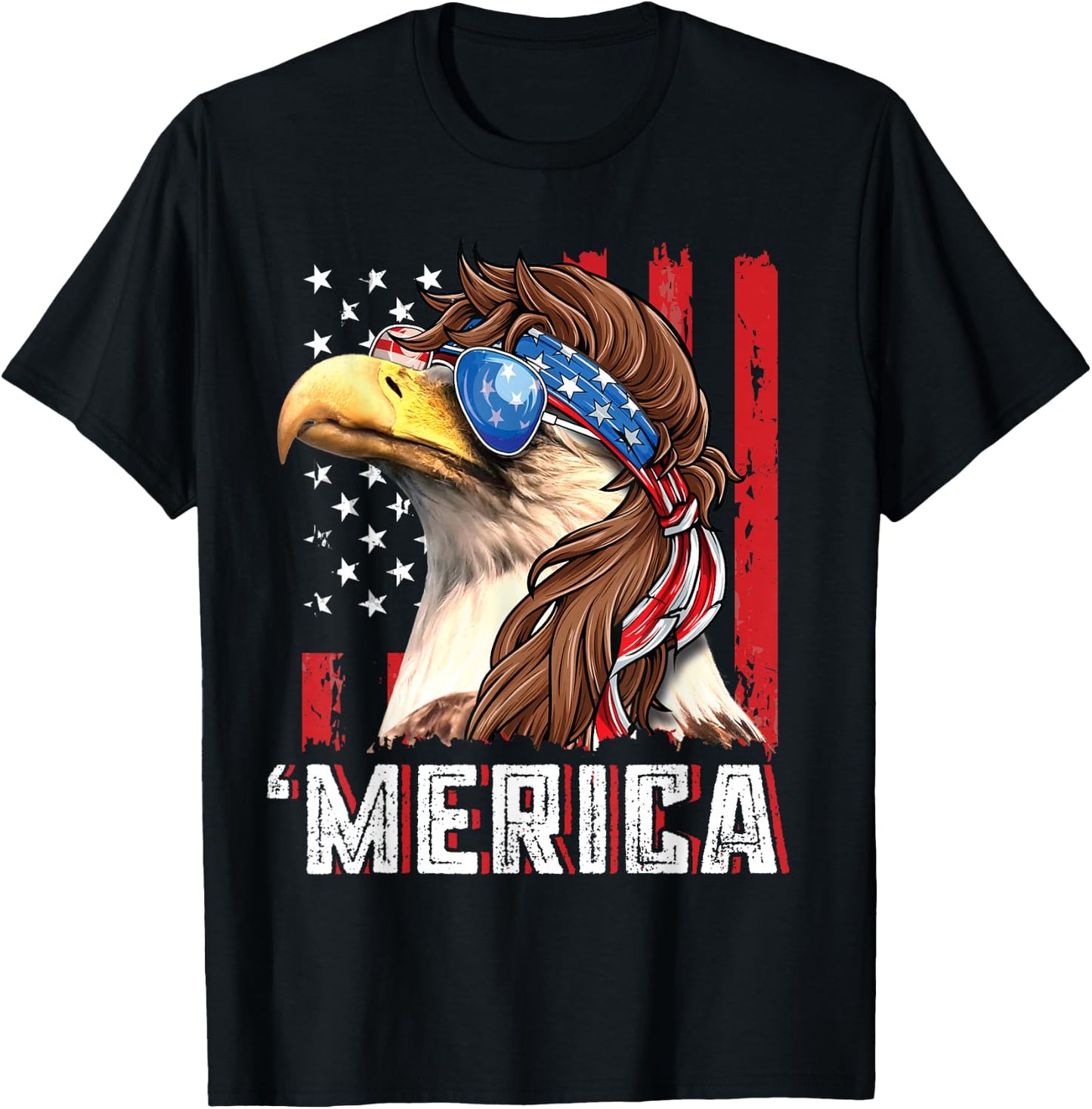 Patriotic Bald Eagle Mullet Merica USA Flag 4th of July T-Shirt - T-Shirt | Black