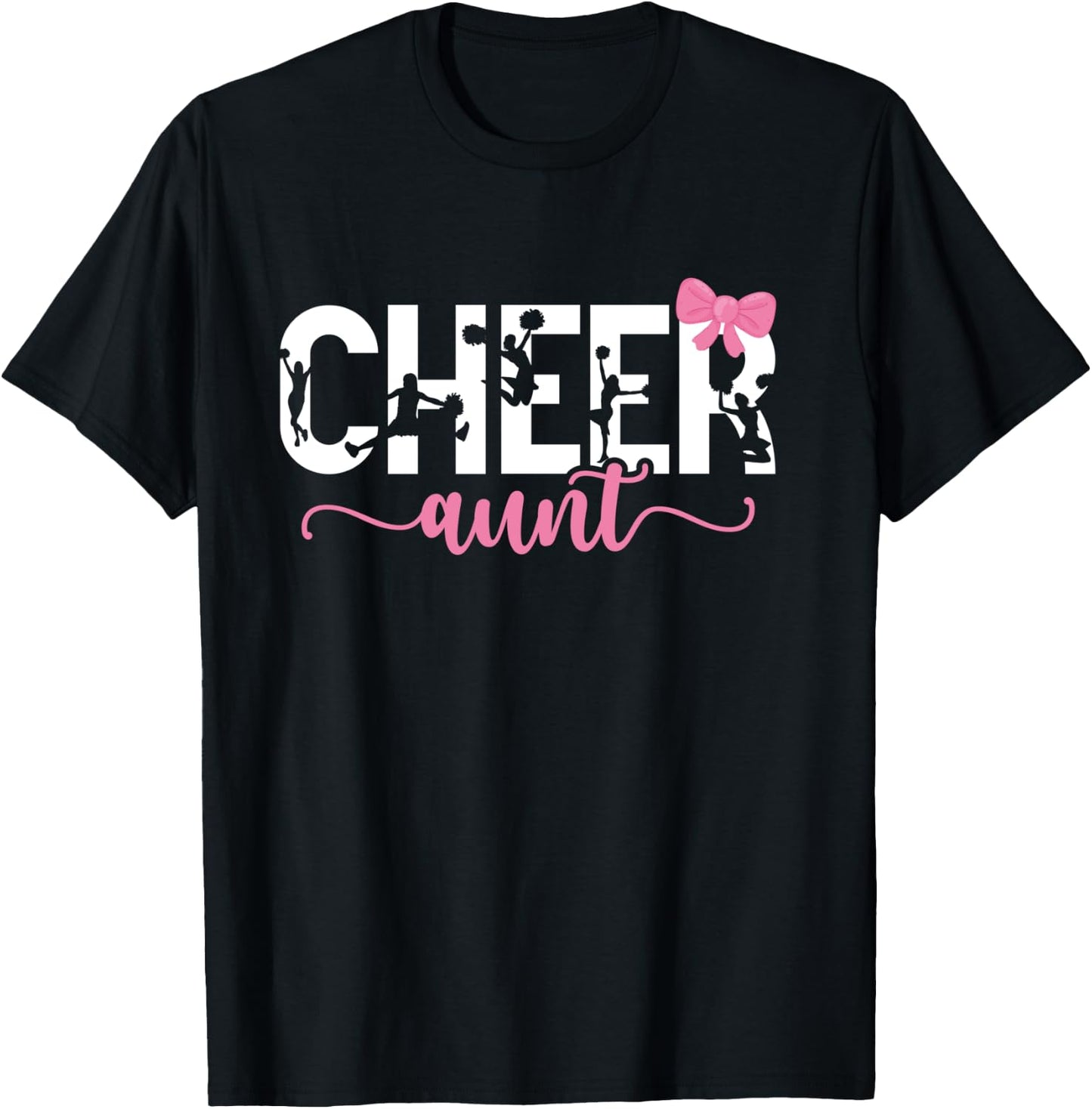 Cheer Aunt Of A Cheerleader Auntie Bow Cheerleading Aunt T-Shirt - T-Shirt | Black