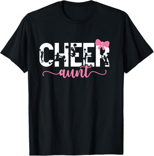 Cheer Aunt Of A Cheerleader Auntie Bow Cheerleading Aunt T-Shirt - T-Shirt | Black