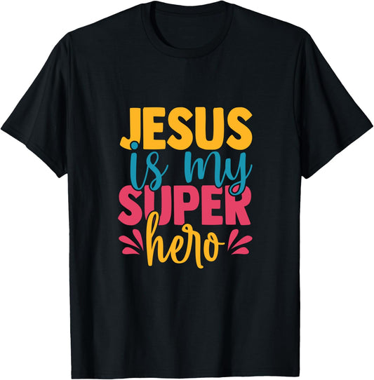 Jesus is my superhero christian Kids Cute Powerful Love God T-Shirt - T-Shirt | Black