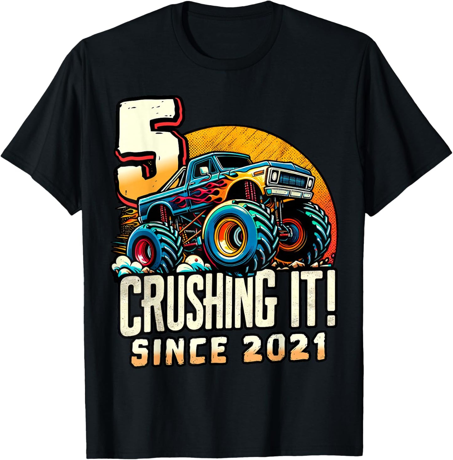 Birthday Monster Truck 5 Year Old Boys 5th Party Born 2021 T-Shirt - T-Shirt | Black