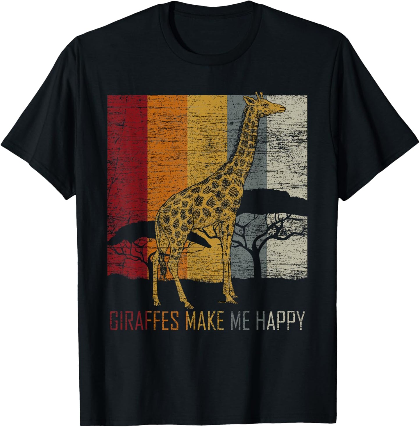 Zoo Keeper Africa Vintage Retro Gift Giraffe T-Shirt - T-Shirt | Black