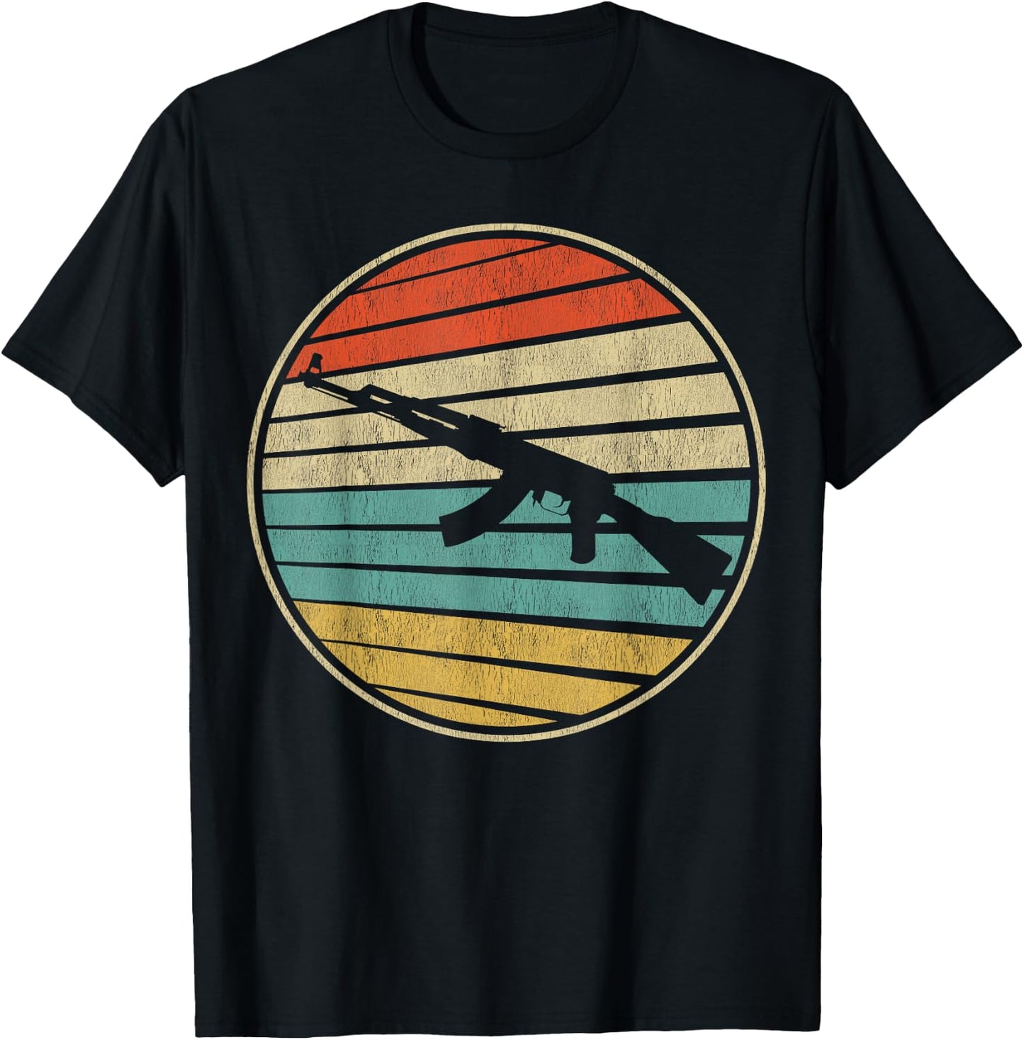Gun Lover Retro Vintage 70s 80s AK-47 Assault Rifle Art Fun T-Shirt - T-Shirt | Black