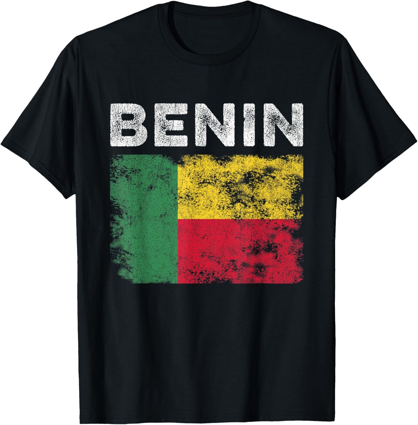 Benin Flag Distressed - Men Women Kids - Beninese Flag T-Shirt - T-Shirt | Black