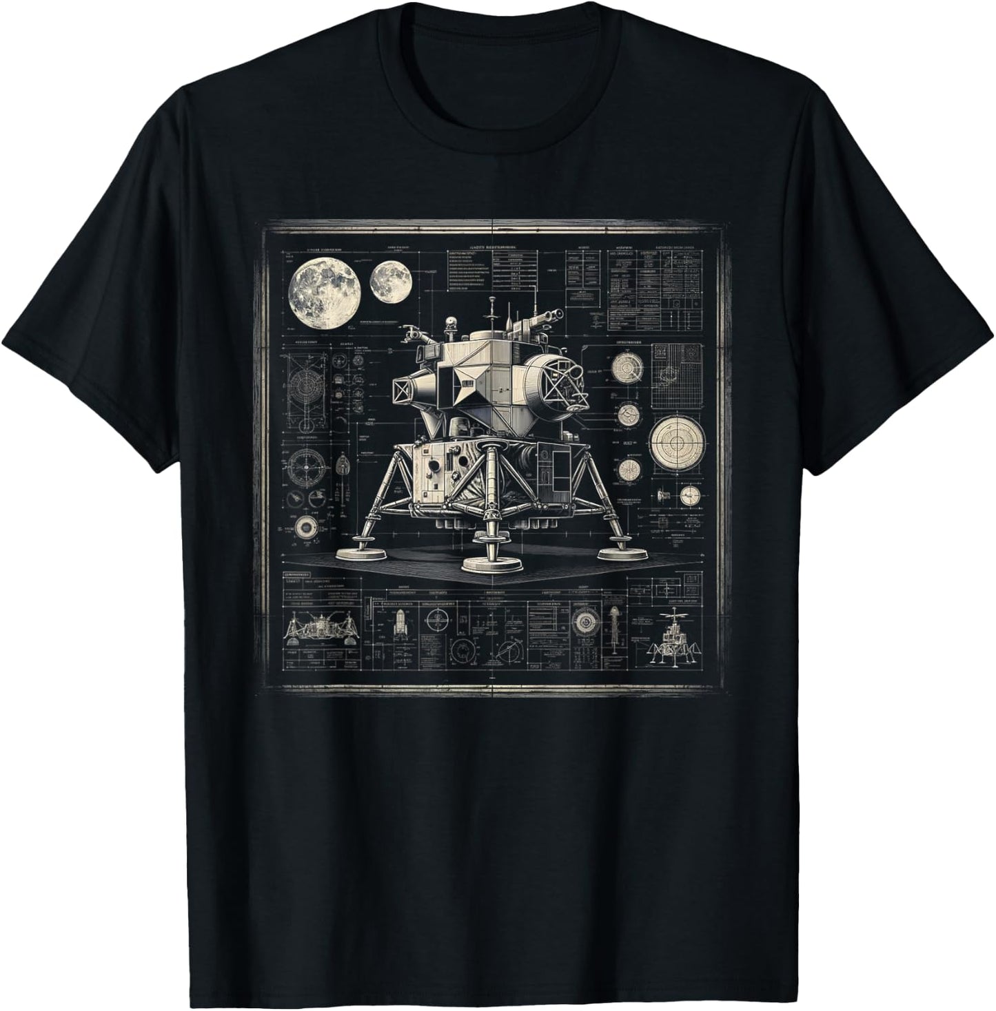 Moon Lander Technical drawing T-Shirt - T-Shirt | Black