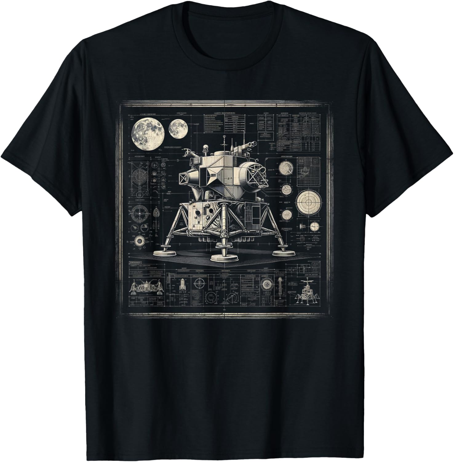 Moon Lander Technical drawing T-Shirt - T-Shirt | Black